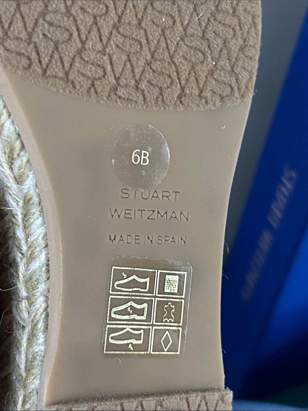 Stuart Weitzman Nudistia Metallic Denim Blue Espadrille Wedge Sandal Ankle Strap - Picture 7 of 10